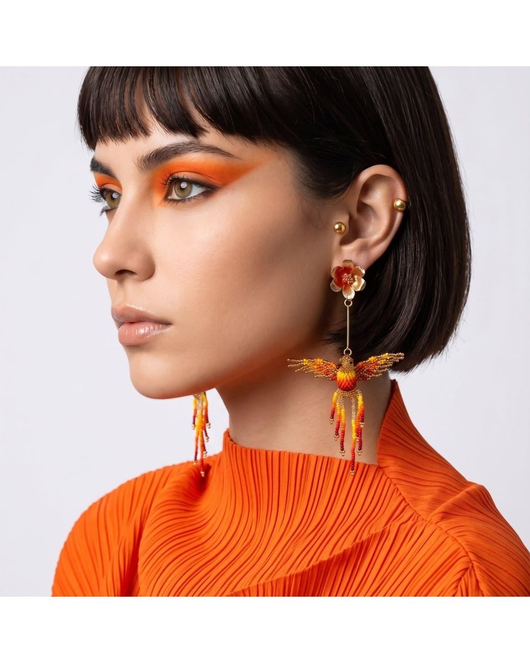 Iliana Arrazola Orange Hummingbird Dangle Earring, And, Glass Beads, Beaded Jewelry