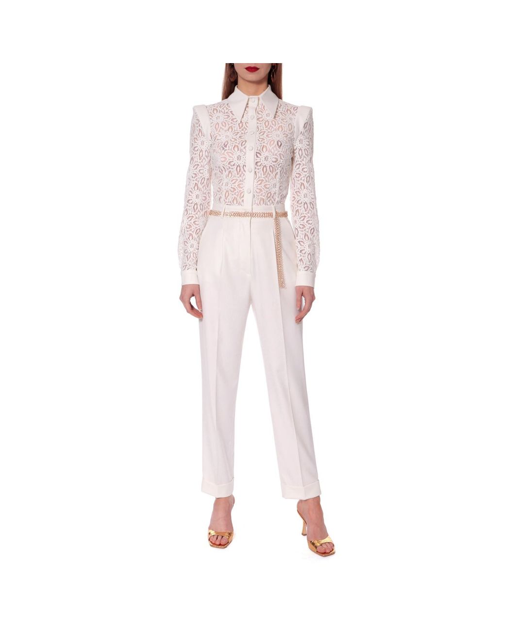 AGGI by HALEWSKI White Aylin Aesthetic Lace Top Jumpsuit