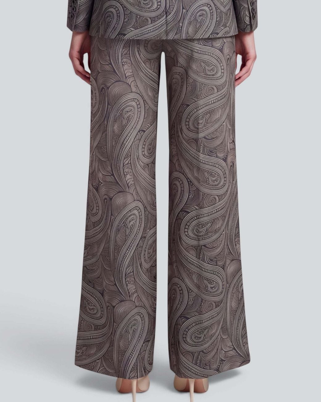 Lords of Harlech Gray Pheobe Paisley Badalona Sage Wool Straight-Leg Pant