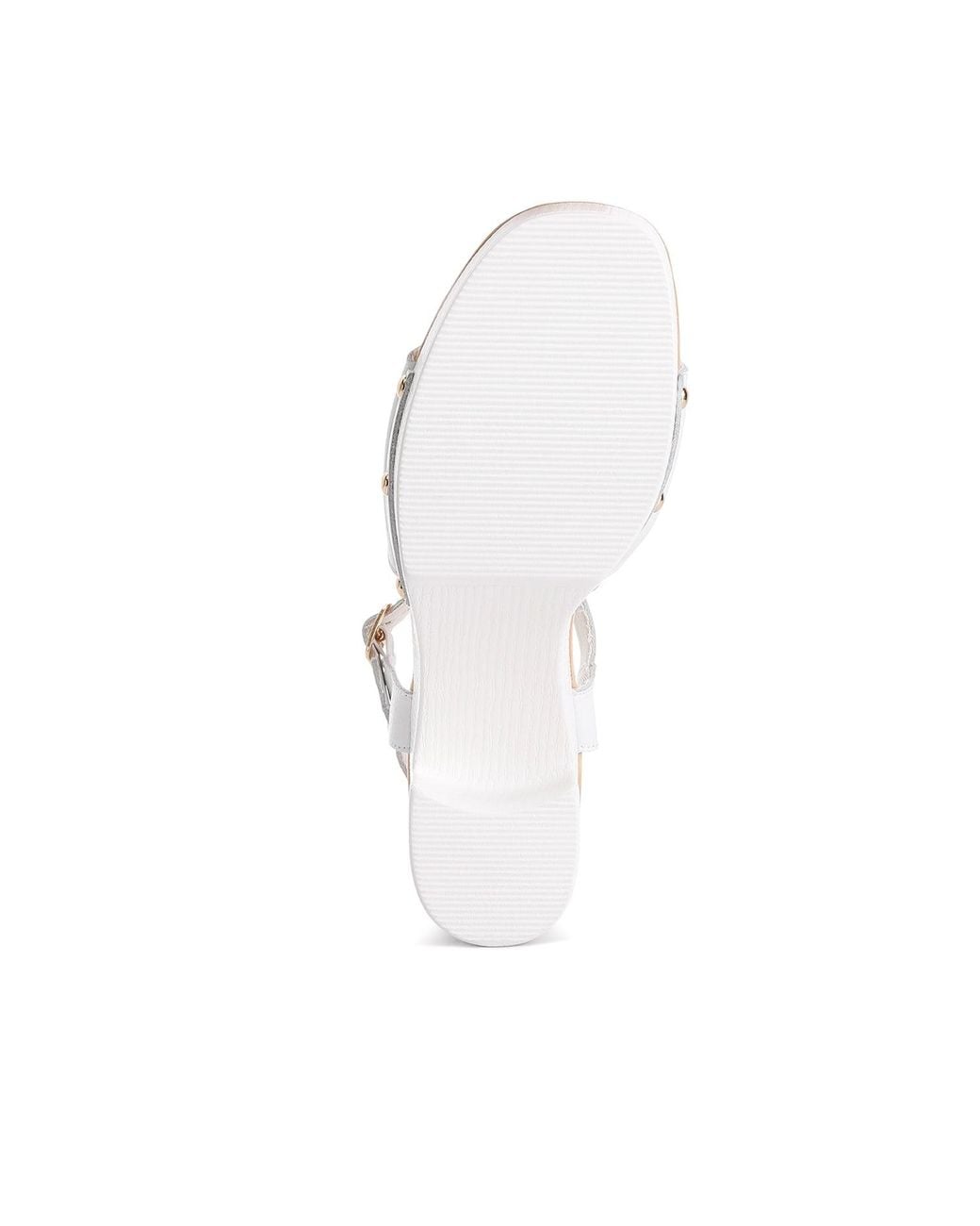 Rag & Co White Sawor Recycled Leather High Block Sandals