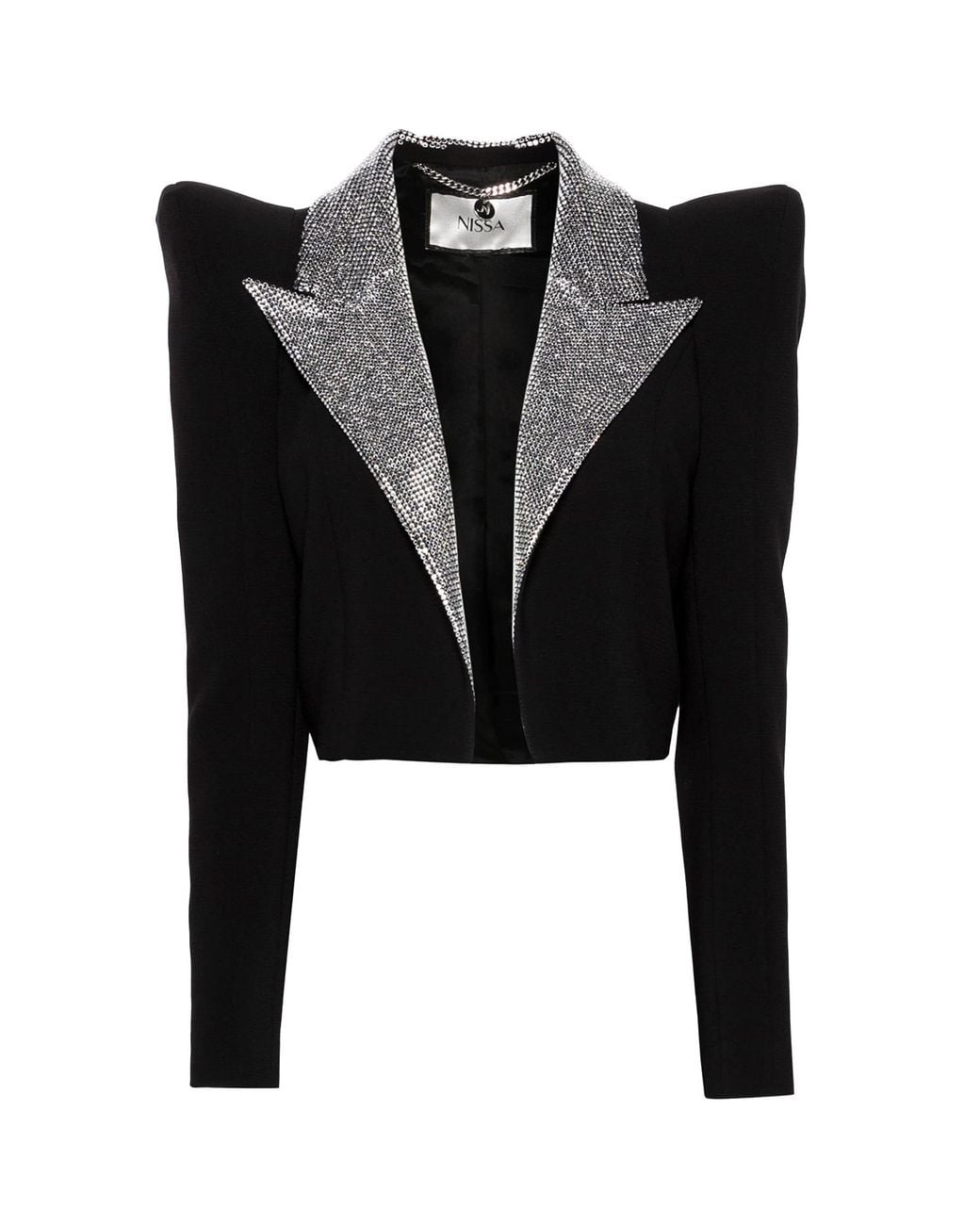 Nissa Black Crystal-Embellished Cropped Blazer