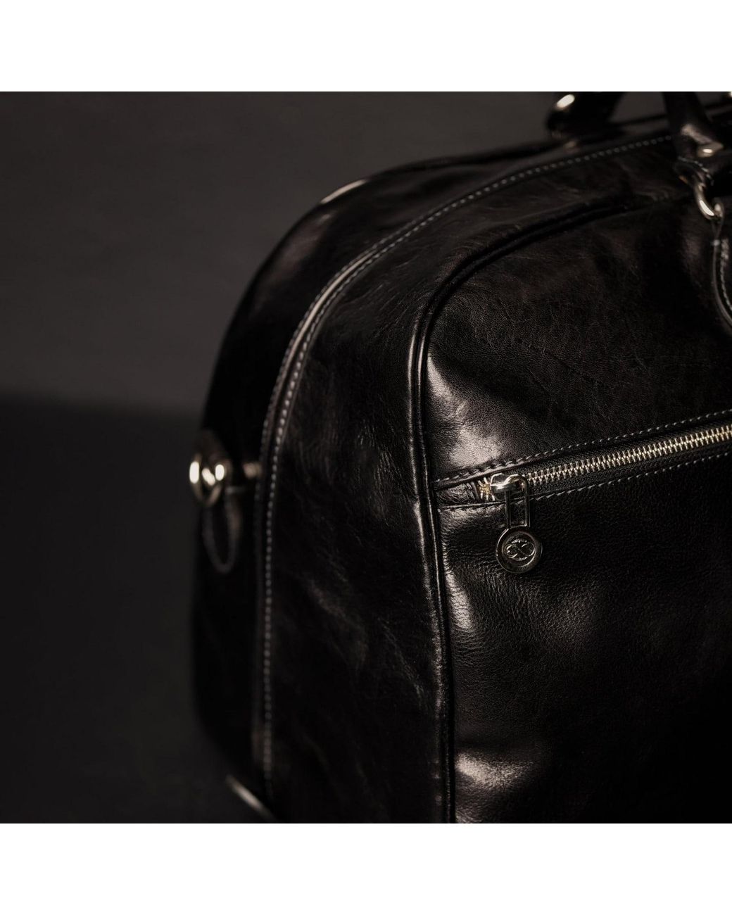 Time Resistance Black Leather Duffel Bag for men