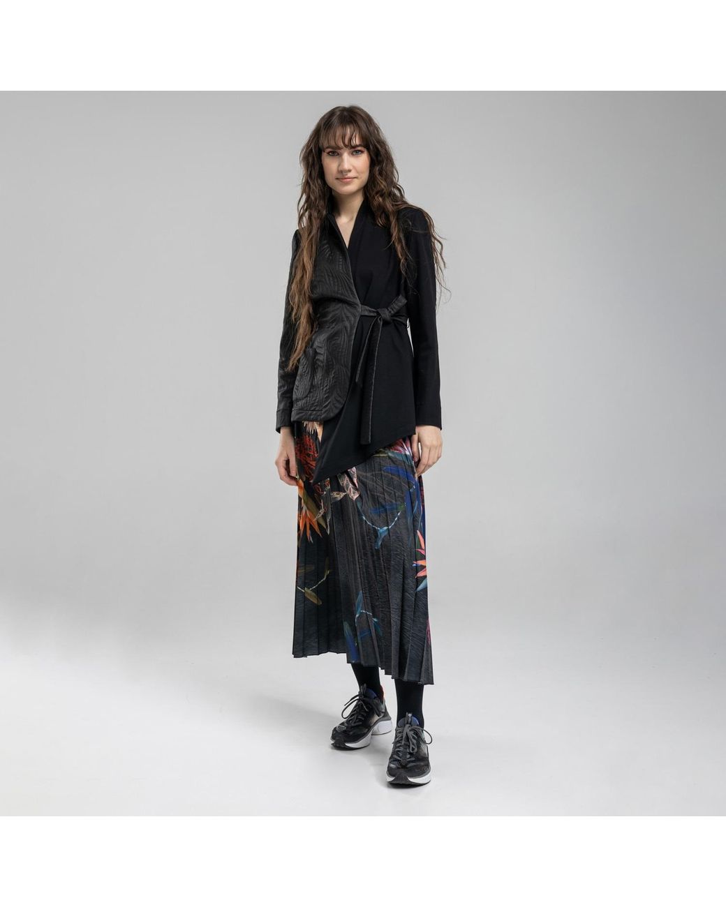 ARTISTA Black Pleated Maxi Skirt with Elasticated Velvet Waistline