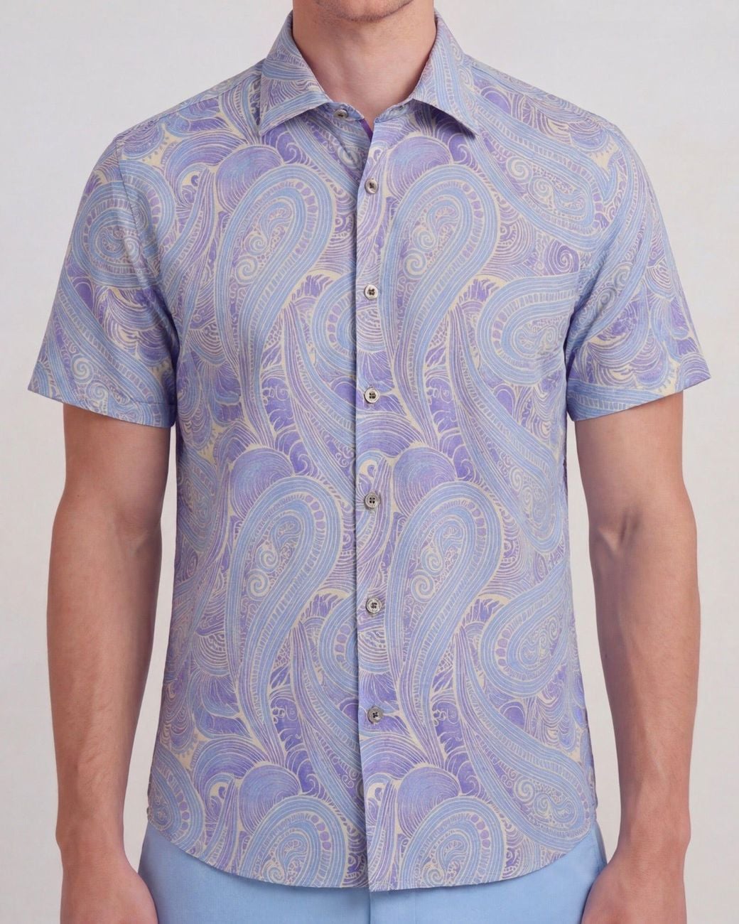 Lords of Harlech Blue Tyler Marakesh Paisley Helio Short Sleeve Shirt for men