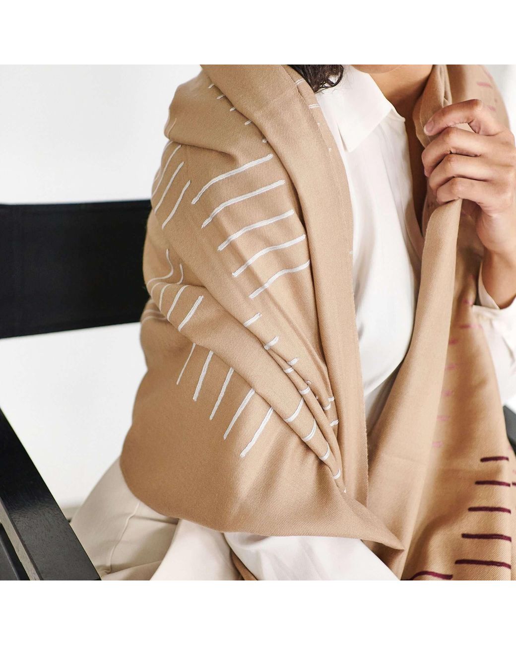 Variously Natural Maple Handwoven Hand Embroidered Classic Scarf