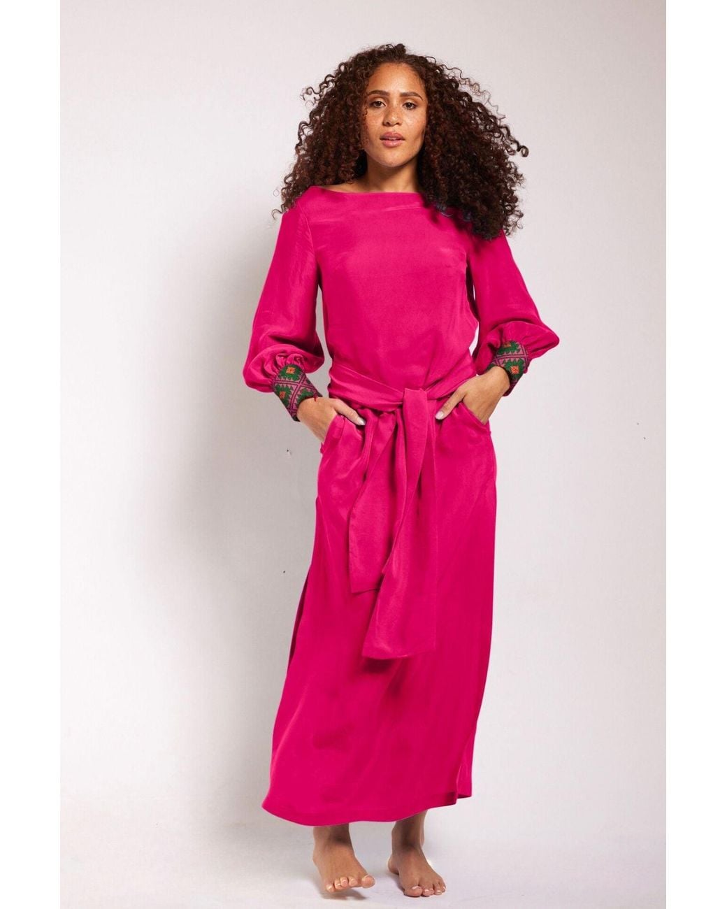 Yomisma Pink Viva Chiapas Embroidered Kaftan — Artisanal Handcrafted Resort Dress With, & Embroidery
