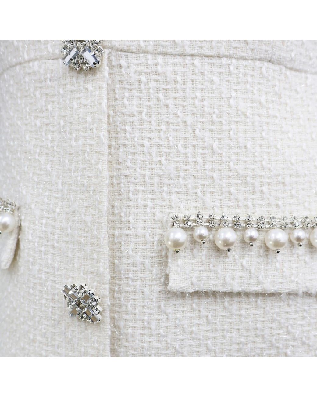 Gushka White Tweed Embellished Mini Dress