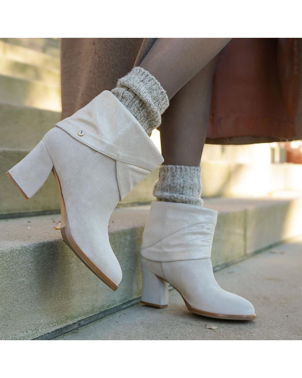 Moon D'elle White Doppietto Ankle Boots