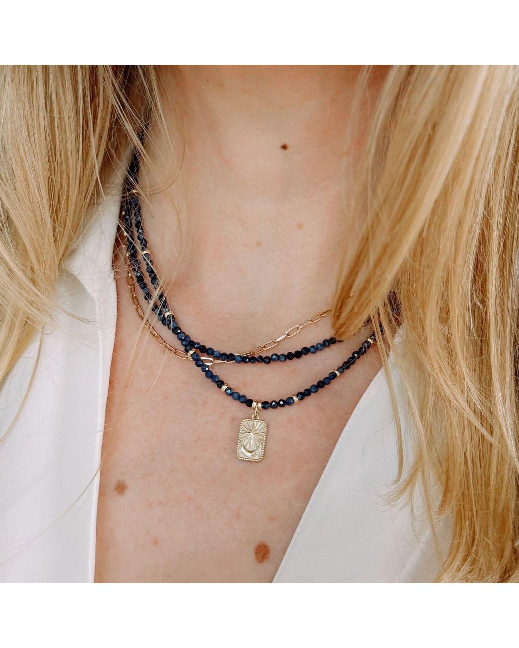 Herself Collections Metallic 14K Sapphire Bead Necklace
