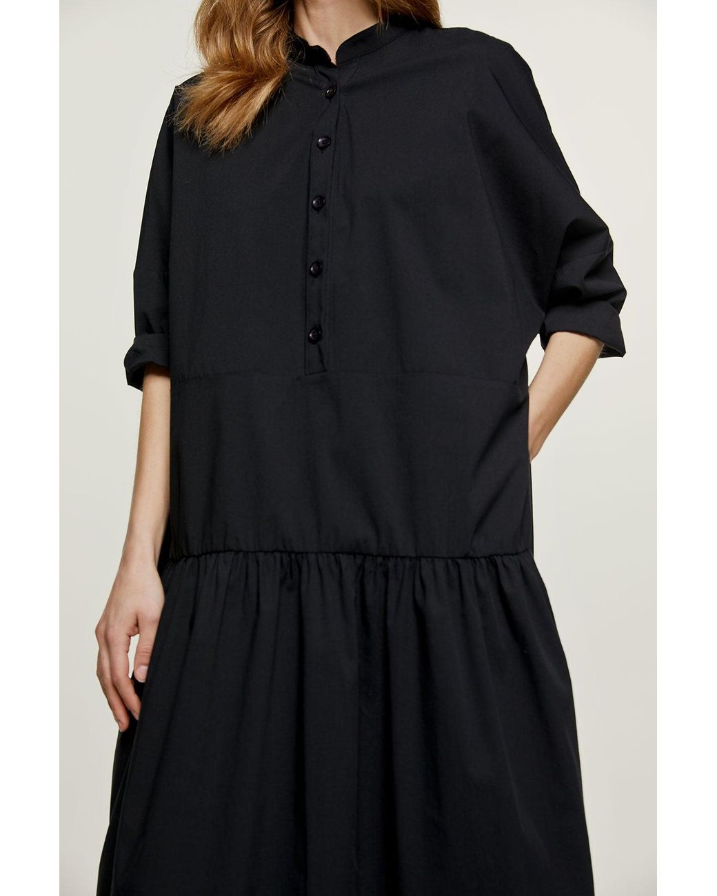 Conquista Black Oversized Dress With Buttons