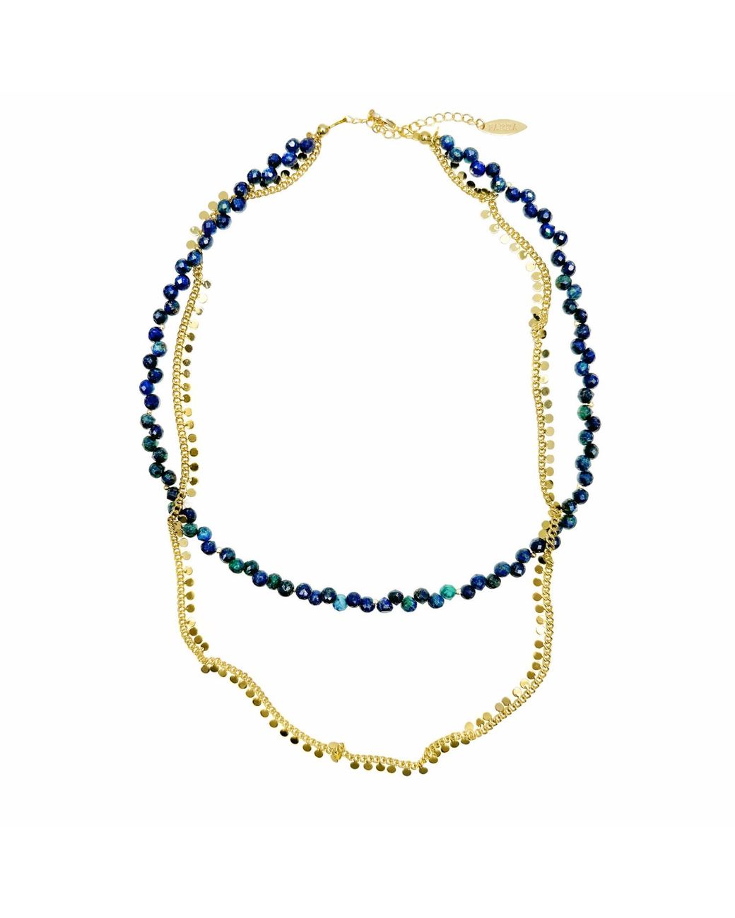 Farra Metallic Phoenix Lapis With Chain Double Layers Necklace