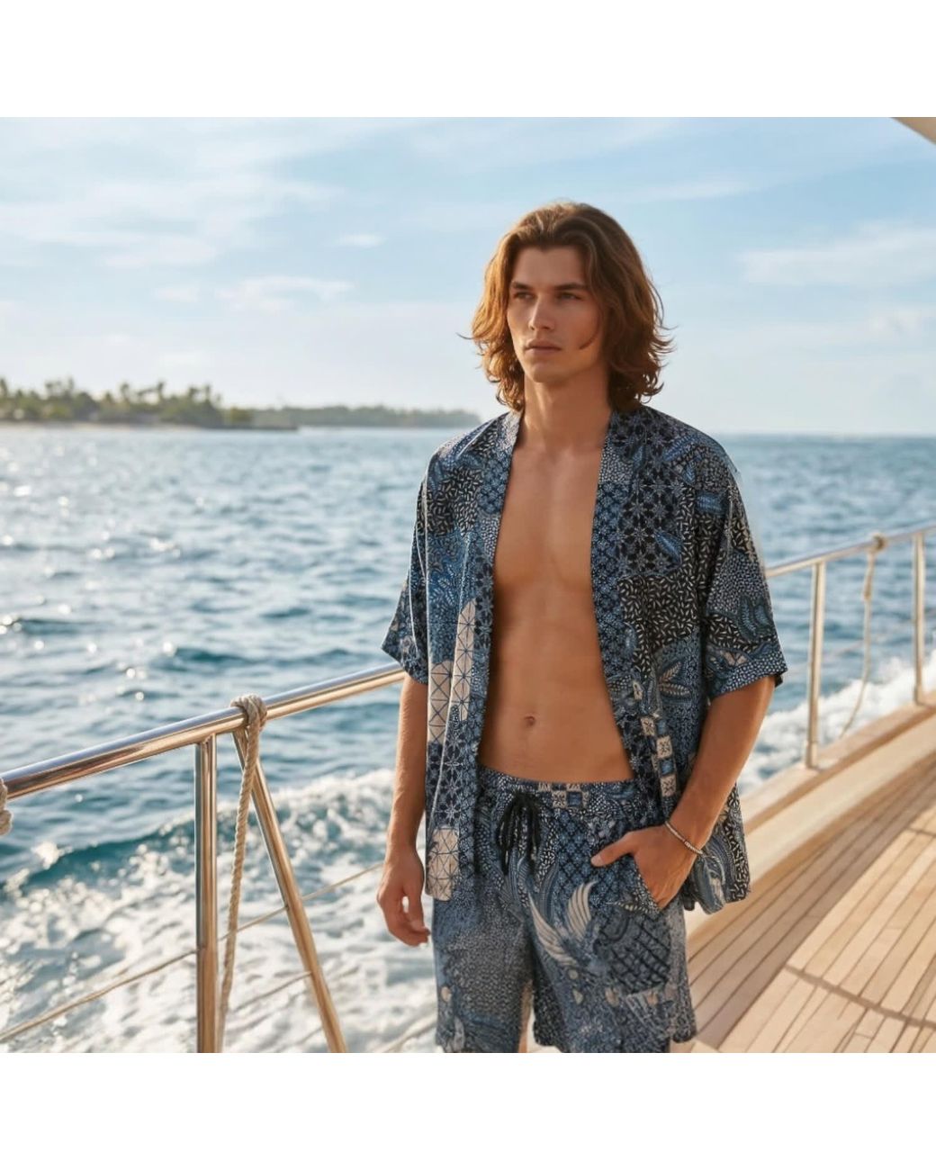 ORIGIN OF HEARTS Gray Nira Resort Satin Kimono Shirt for men