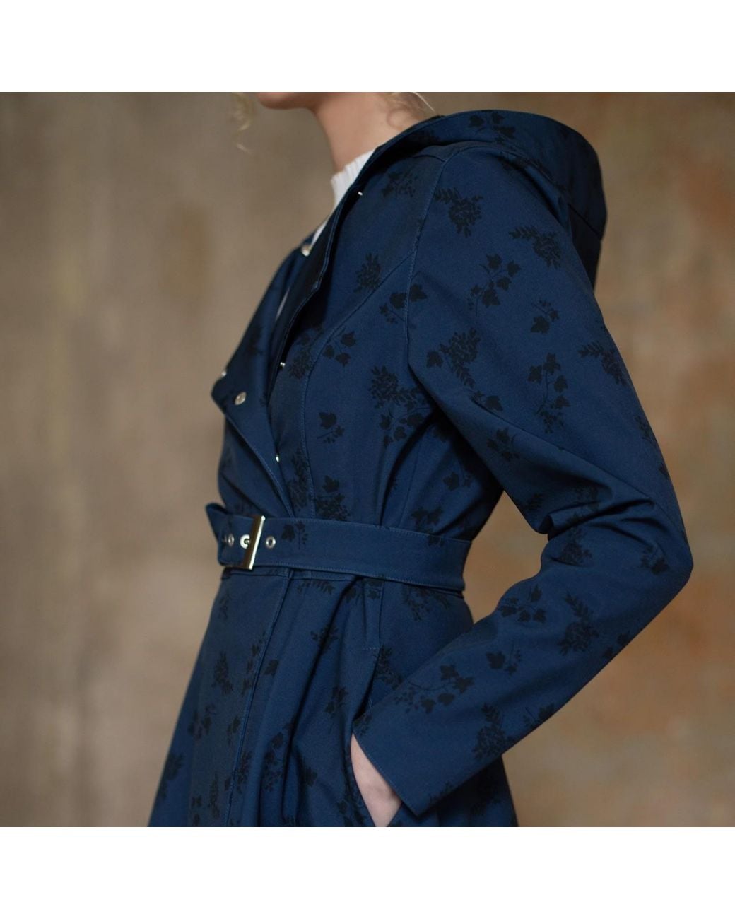 RainSisters Blue Coat With Floral Print