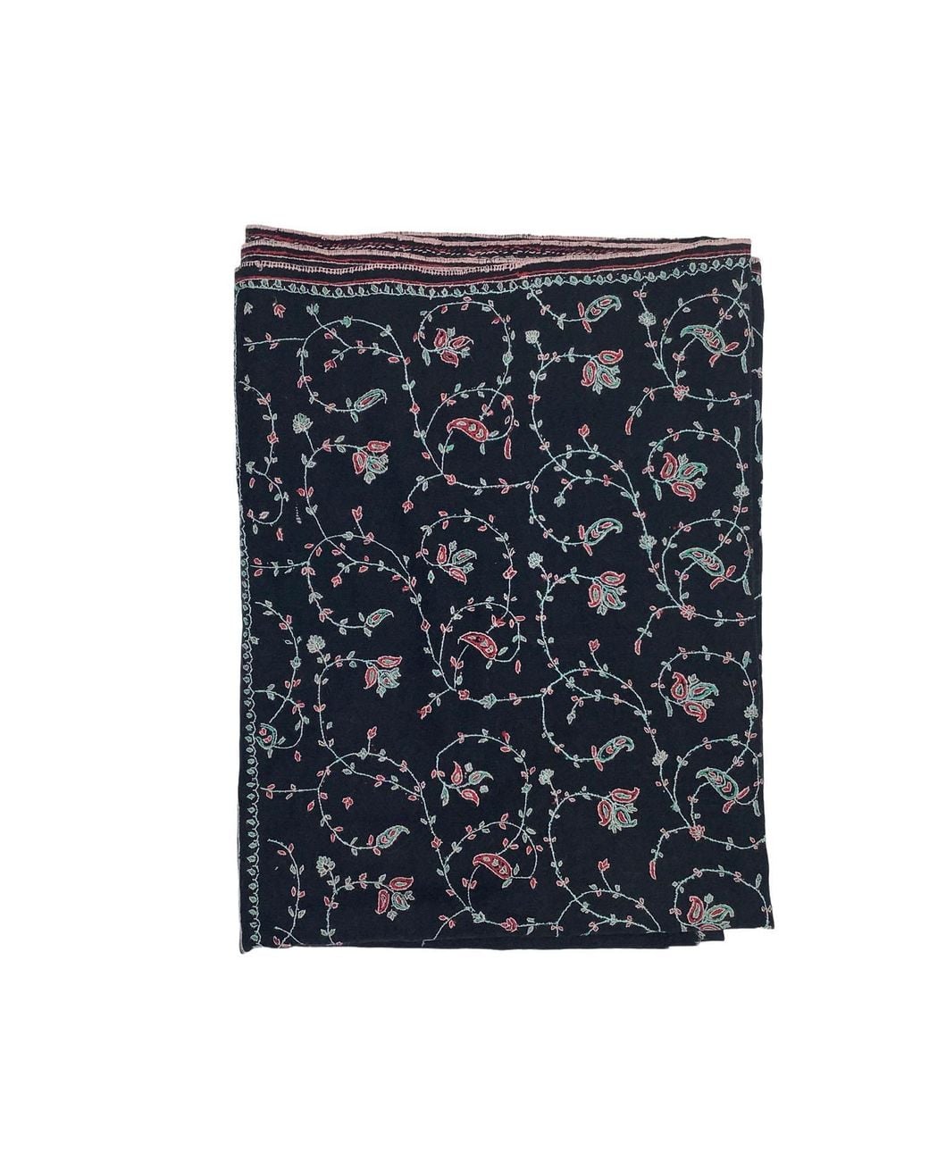 Kaminee Blue Pure Cashmere Stole With Multicolour Jaal Hand Embroidery
