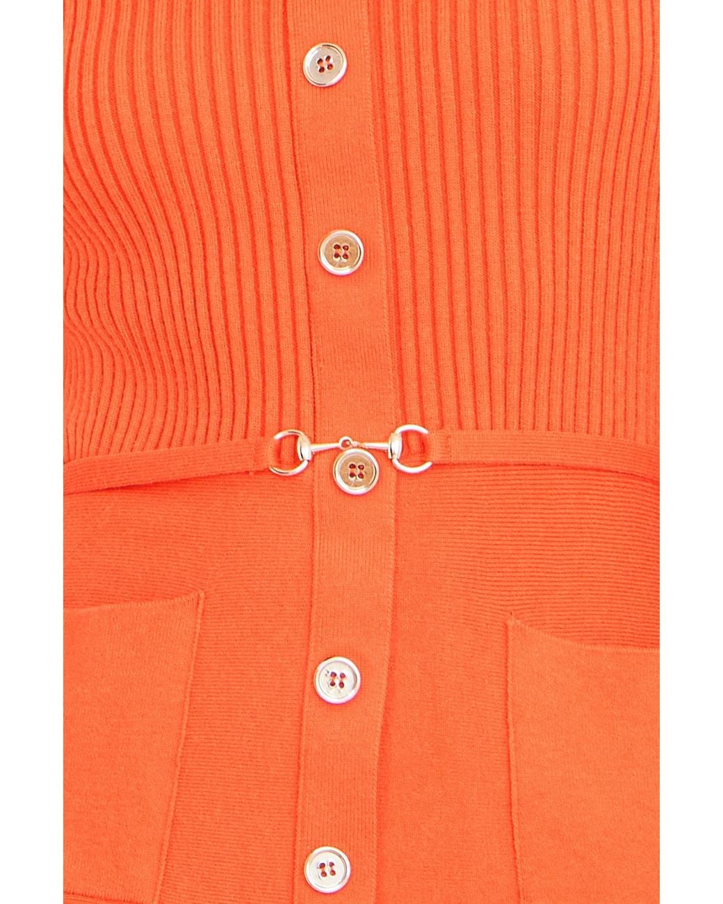 Yumi' Orange Rib Knitted Skater Dress With Buckle Detail