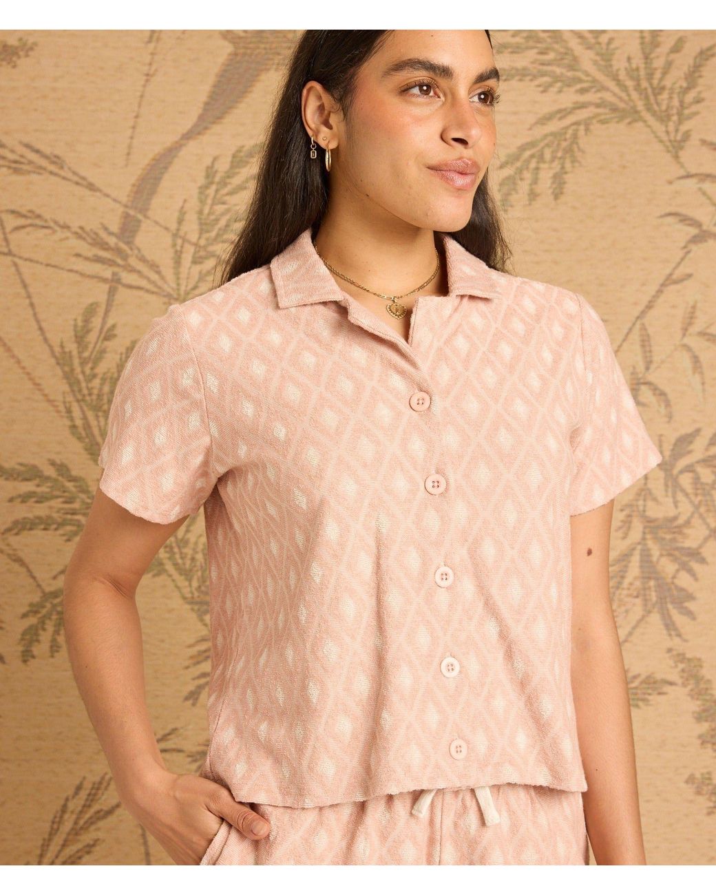 Known Supply Pink Terry Cotton Button Up Shirt