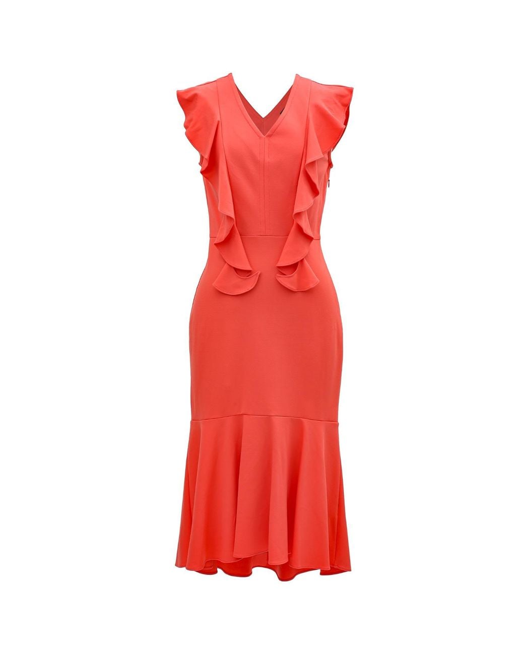 Smart and Joy Red Jersey Dress With Wide Ruffles