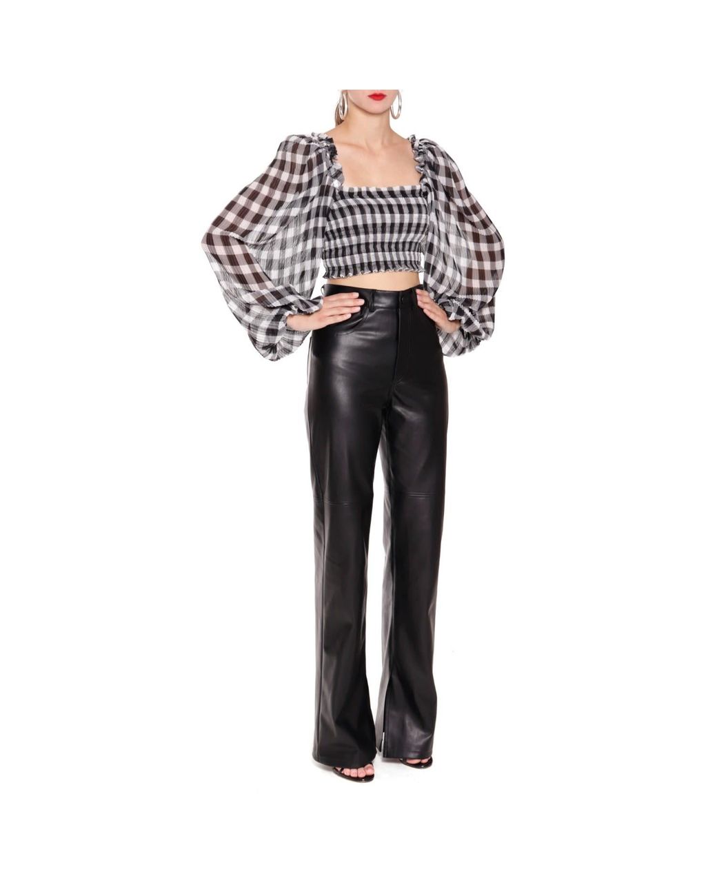 AGGI by HALEWSKI Black Carmen Vichy Puffed Sleeved Crop Top