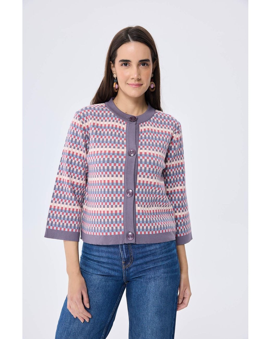 Peraluna Red Imagine Jacquard Knit Cardigan