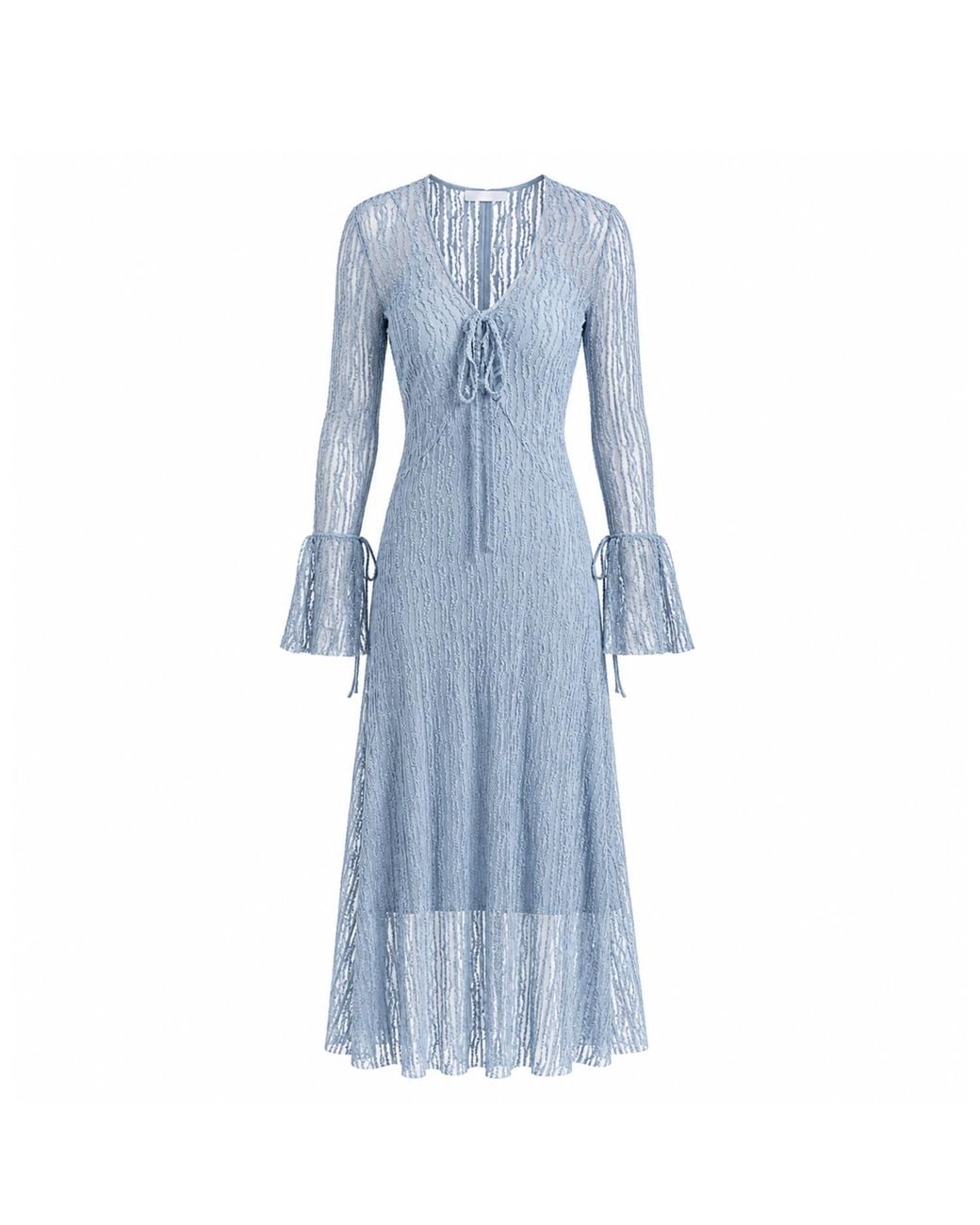 Belsize25 Blue Trumpet Dress Flared Sleeve Sheer Lace Knit Dress