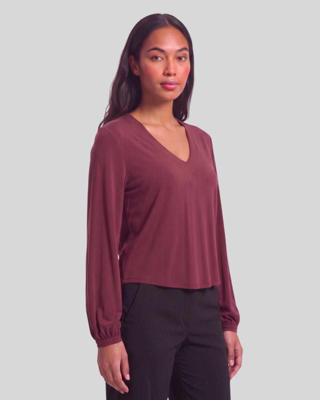 Lords of Harlech Red Val Port Lyocell Stretch V-Neck Top