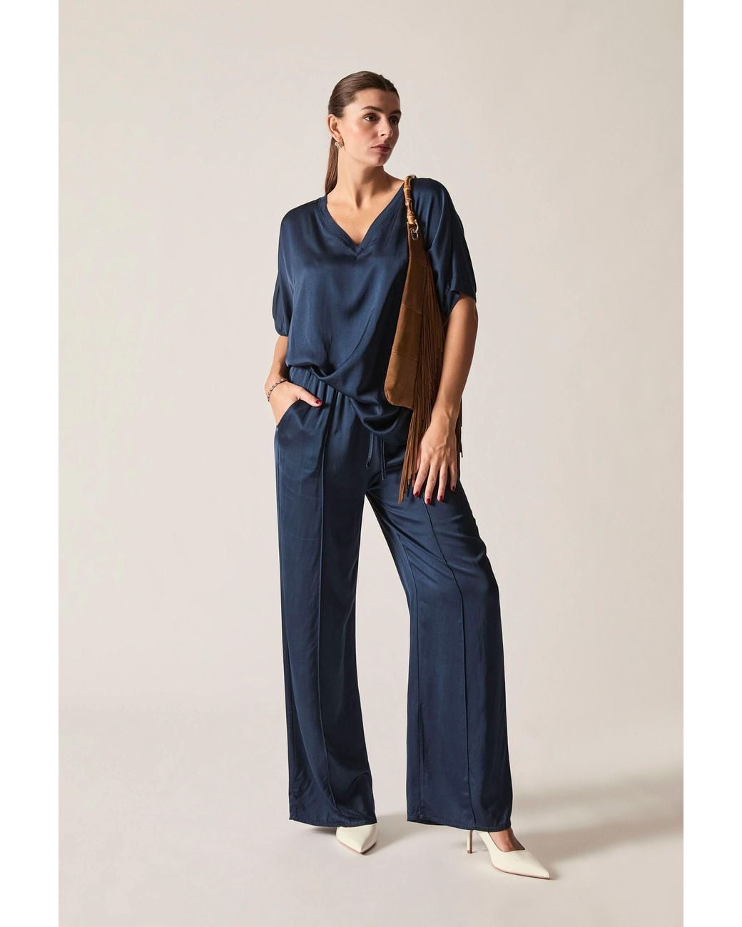 James Lakeland Blue Wide-Leg Drawstring Trousers