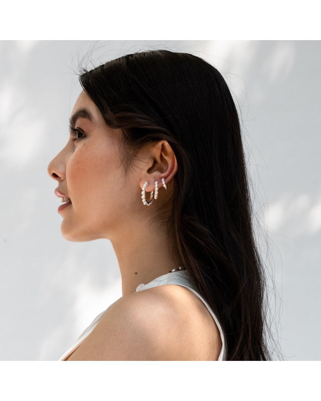 Dower & Hall Metallic Small Luna Pearl Huggie Hoops