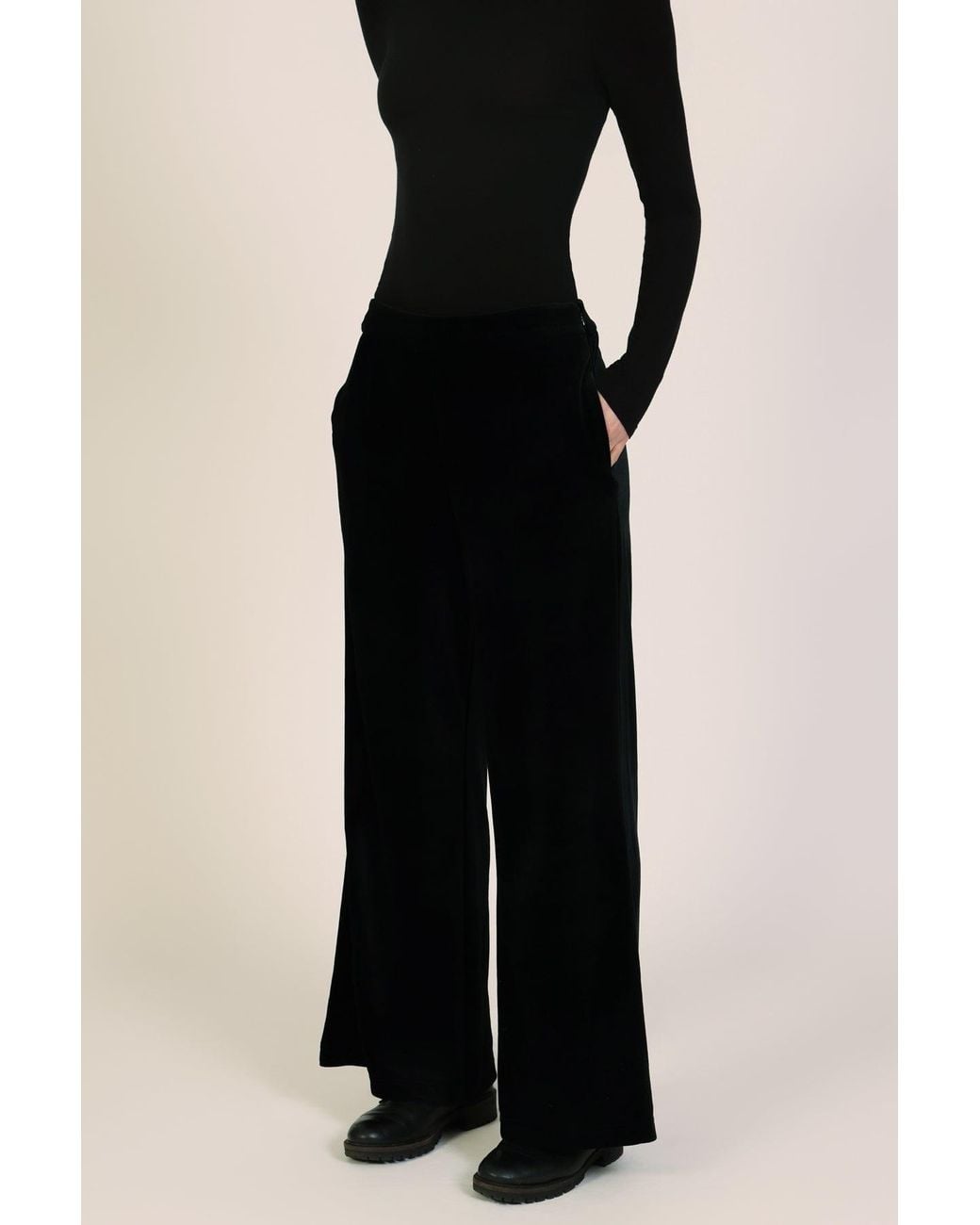 Traffic People Black Folklore Velvet Wide Leg Edith Trousers