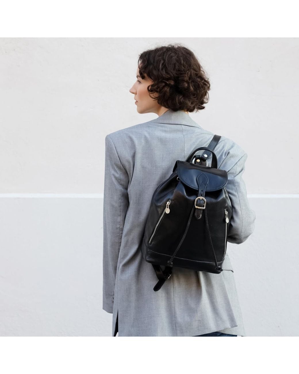 Time Resistance Black Leather Backpack For