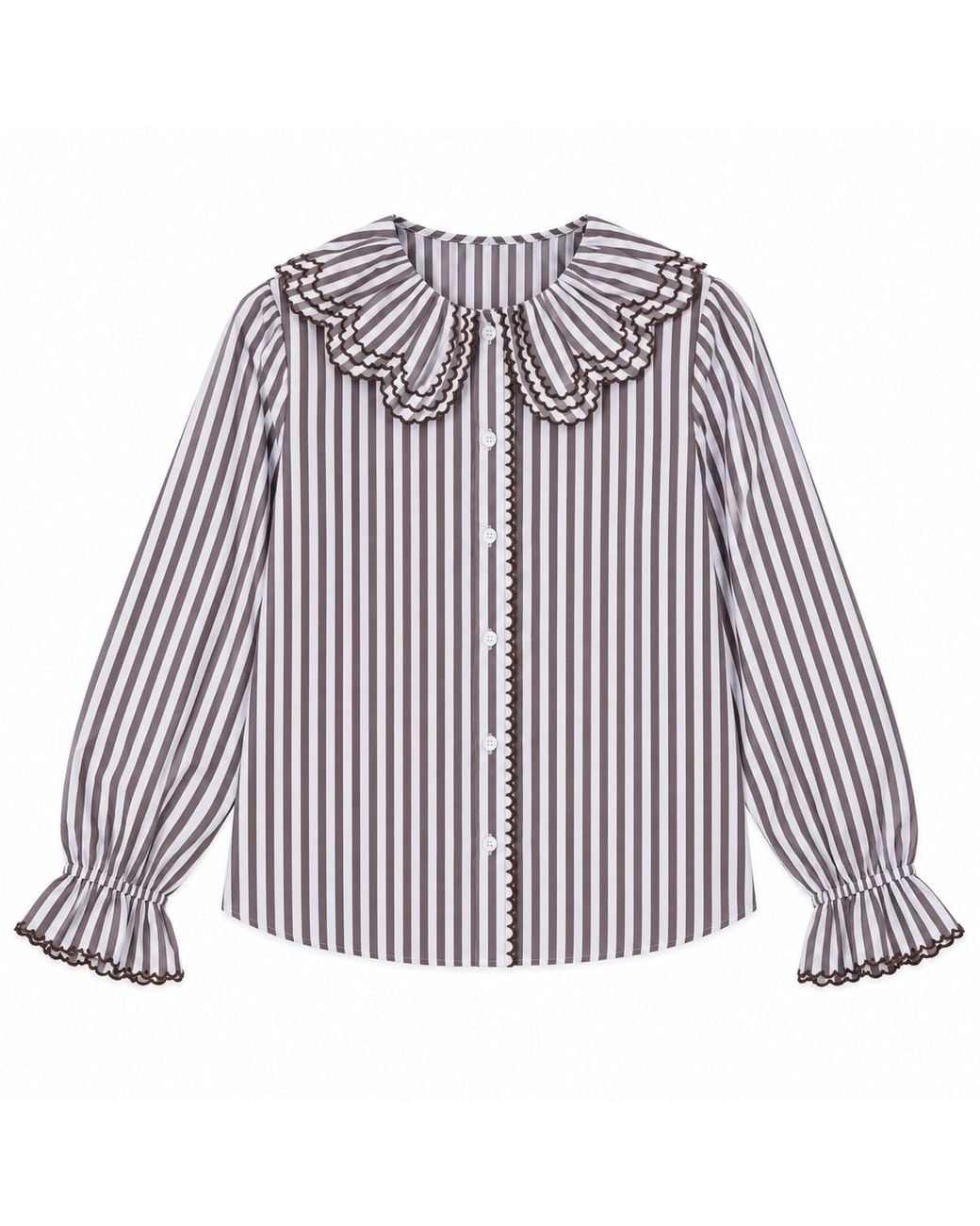 LAtelier London Blue Striped Ruffle Collar Blouse
