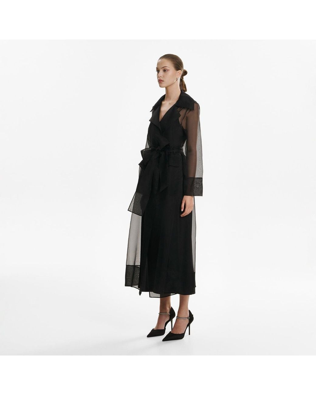 Lita Couture Black See Through Organza Trench Dress