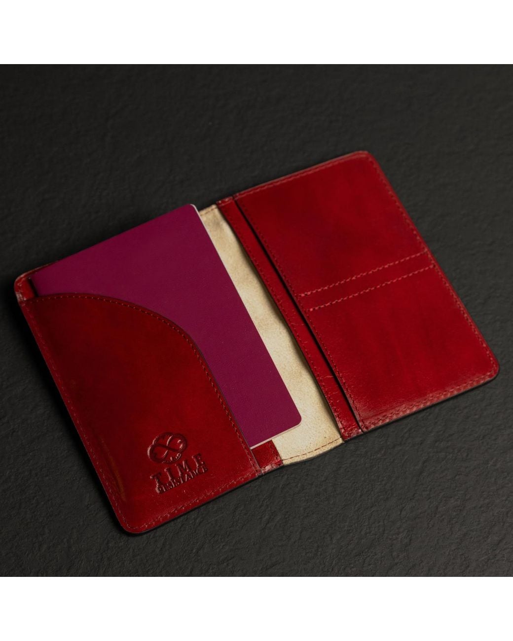 Time Resistance Red Small Leather Passport Holder For