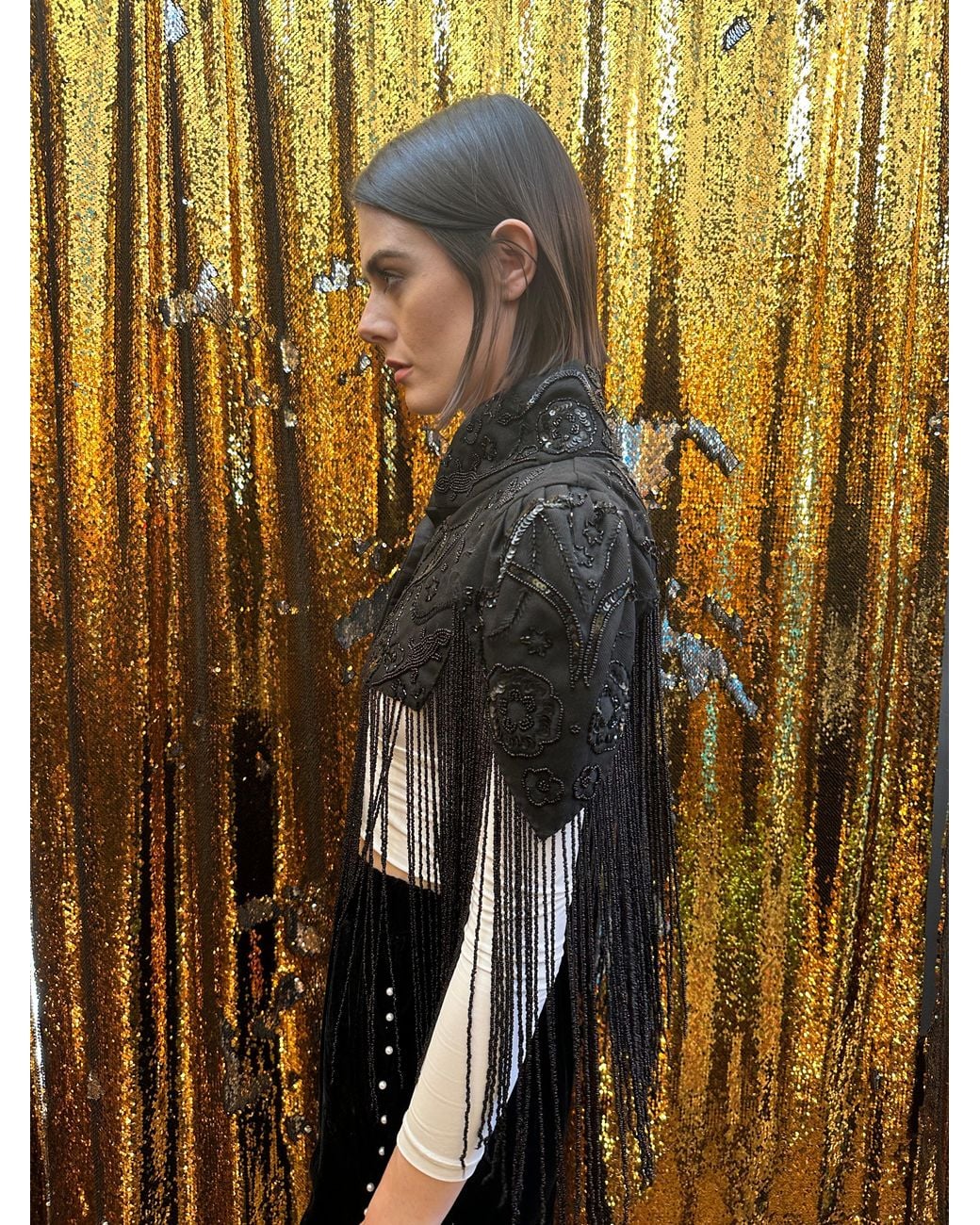Any Old Iron Gray Hand-Beaded Desert Shrug