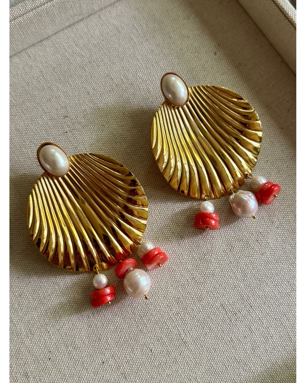 Laura Gray Green Coral & Pearl Shell Earrings
