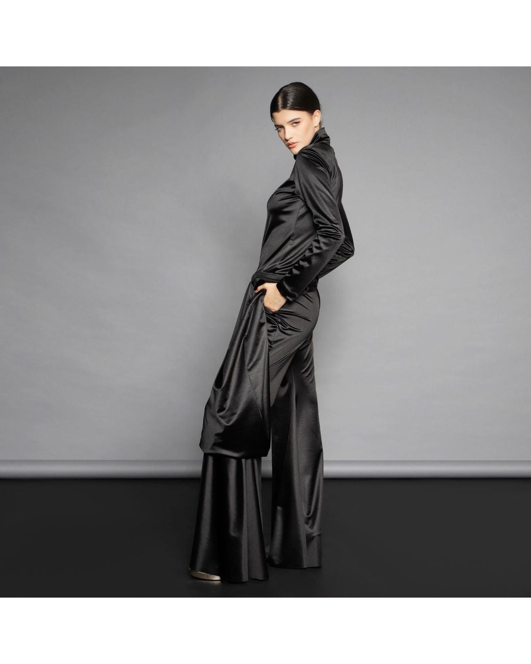 Silvia Serban Black Lycra Flared Pants