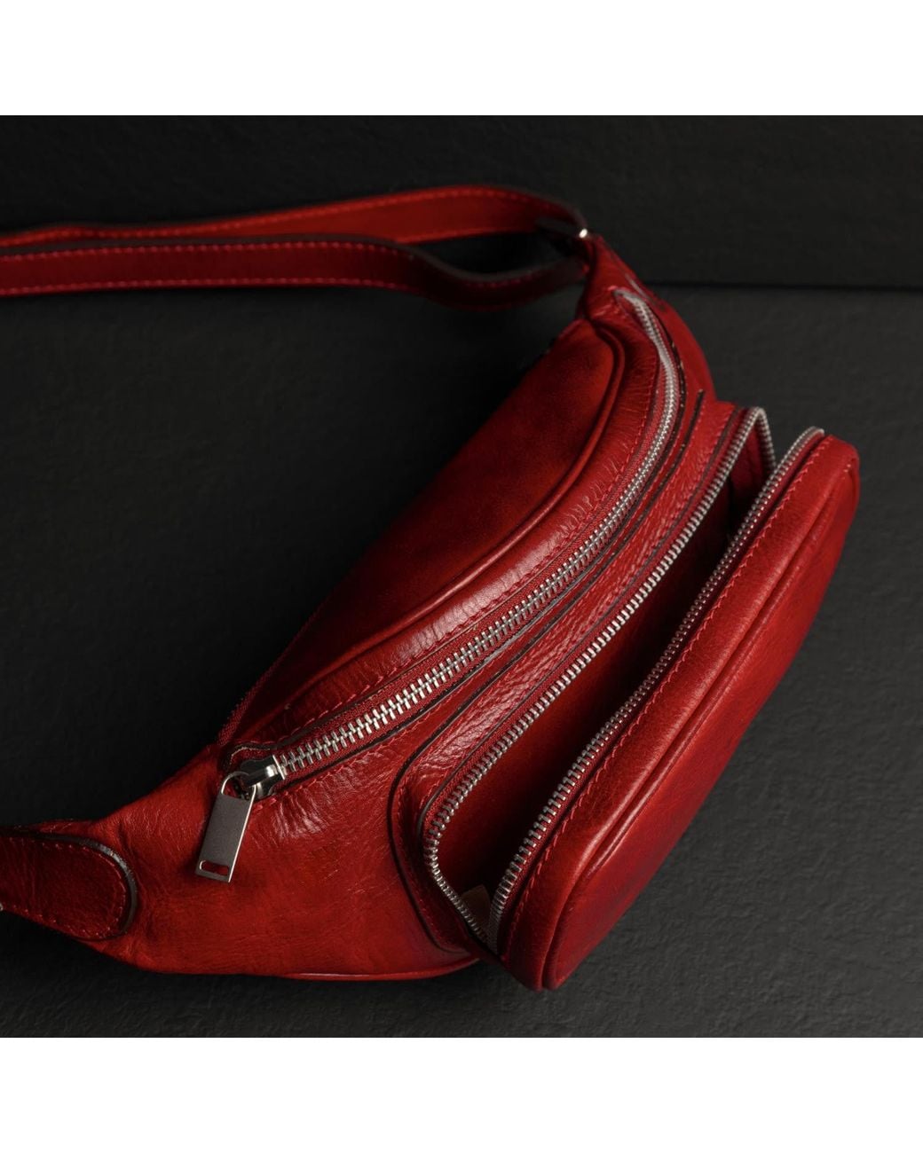 Time Resistance Red Leather Sling Bag Belly Bag for men