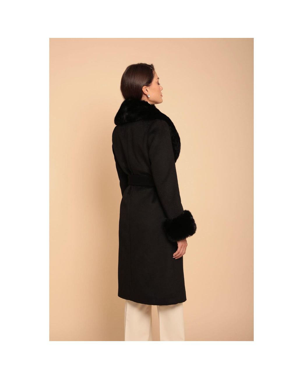 Santinni Black Marlene Cashmere & Wool Coat With Faux Fur