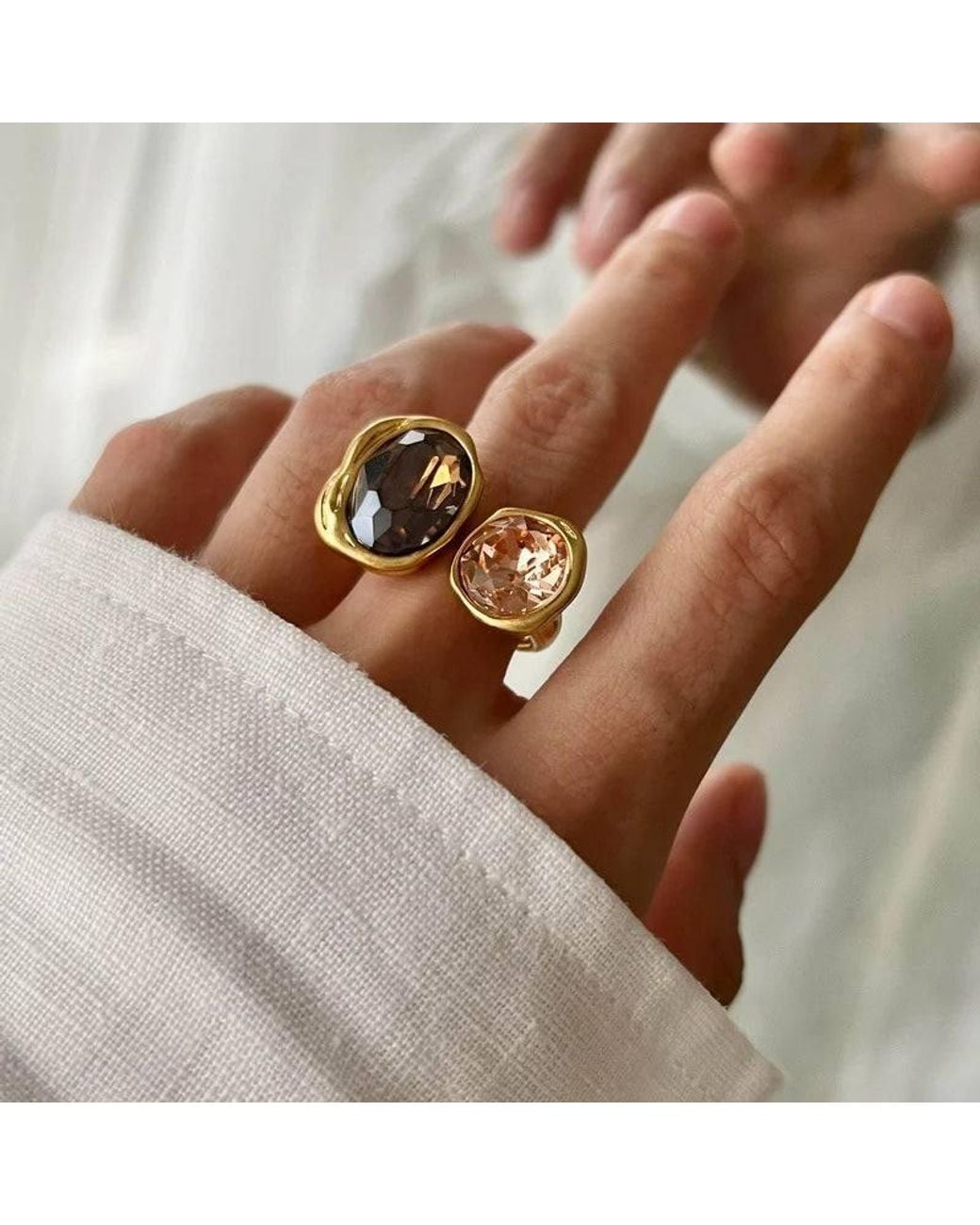 Angel Barocco Metallic Smoky & Champagne Zirconia Open Ring