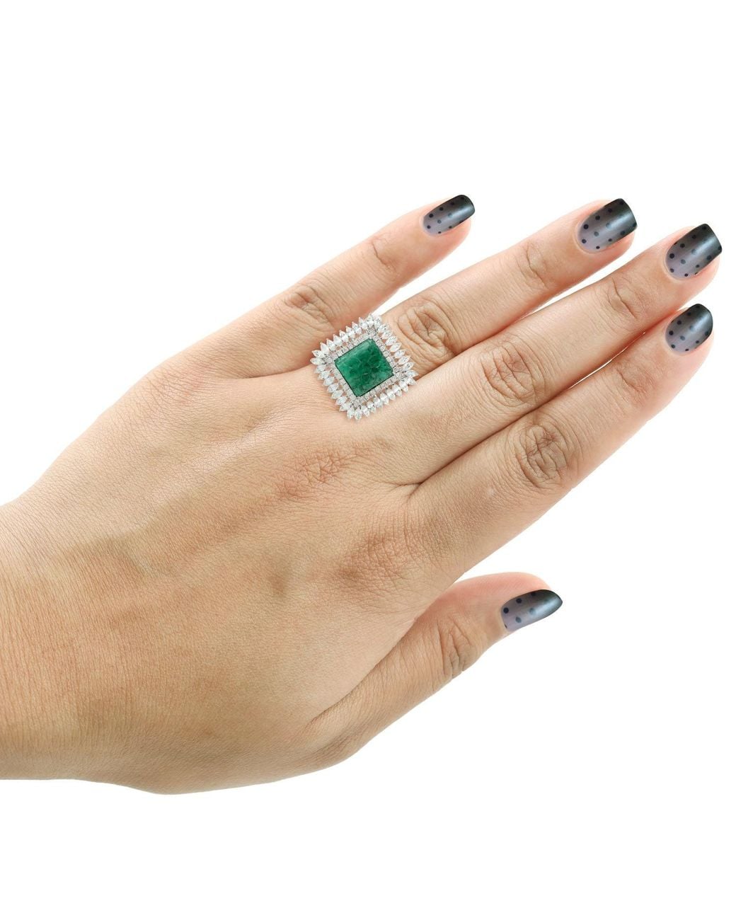 Artisan Green 18K Carved Emerald & Sapphire Diamond Floral Statement Ring