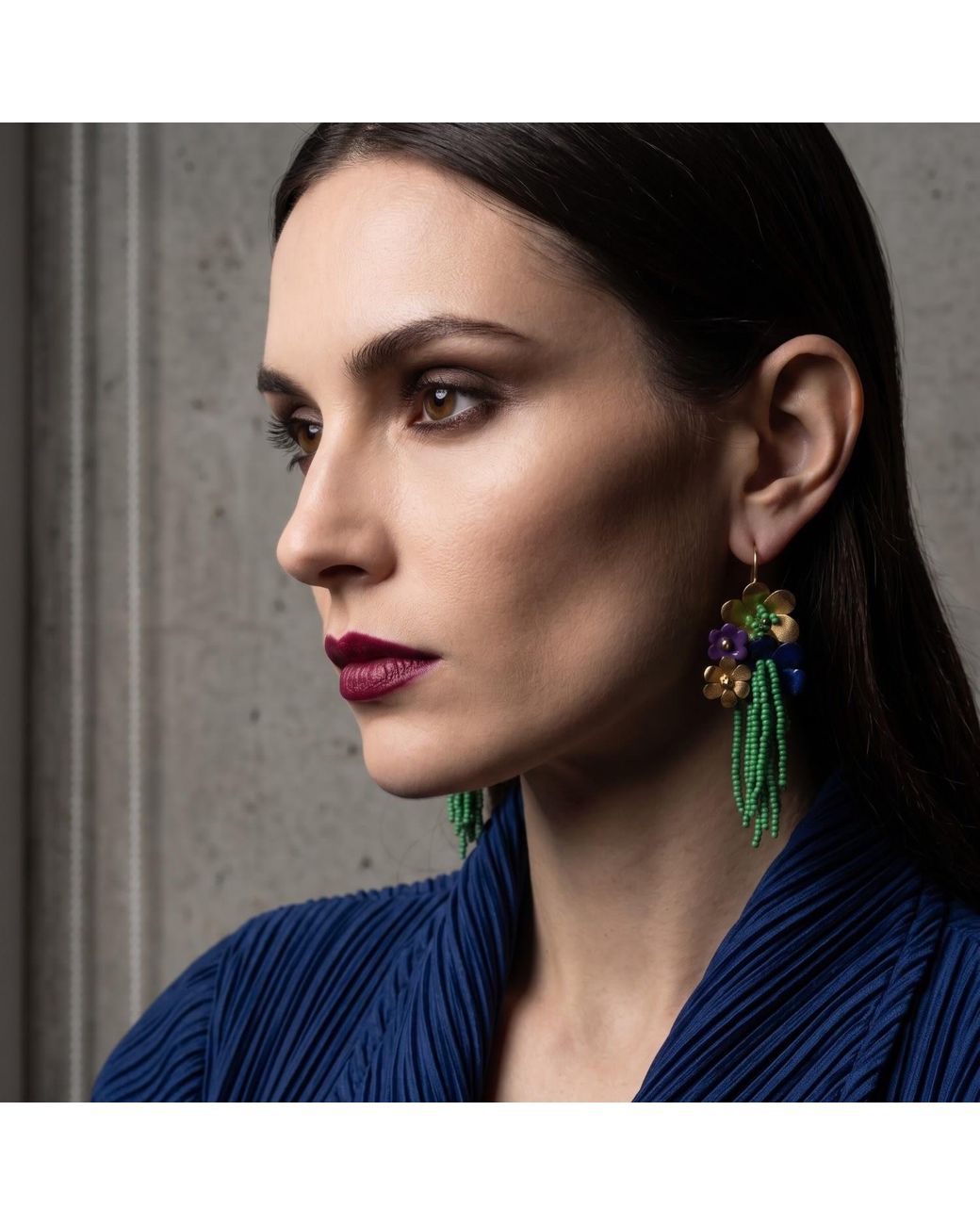 Iliana Arrazola Green Flowers Dangle Earrings, And, Glass Beads, Beaded Jewelry