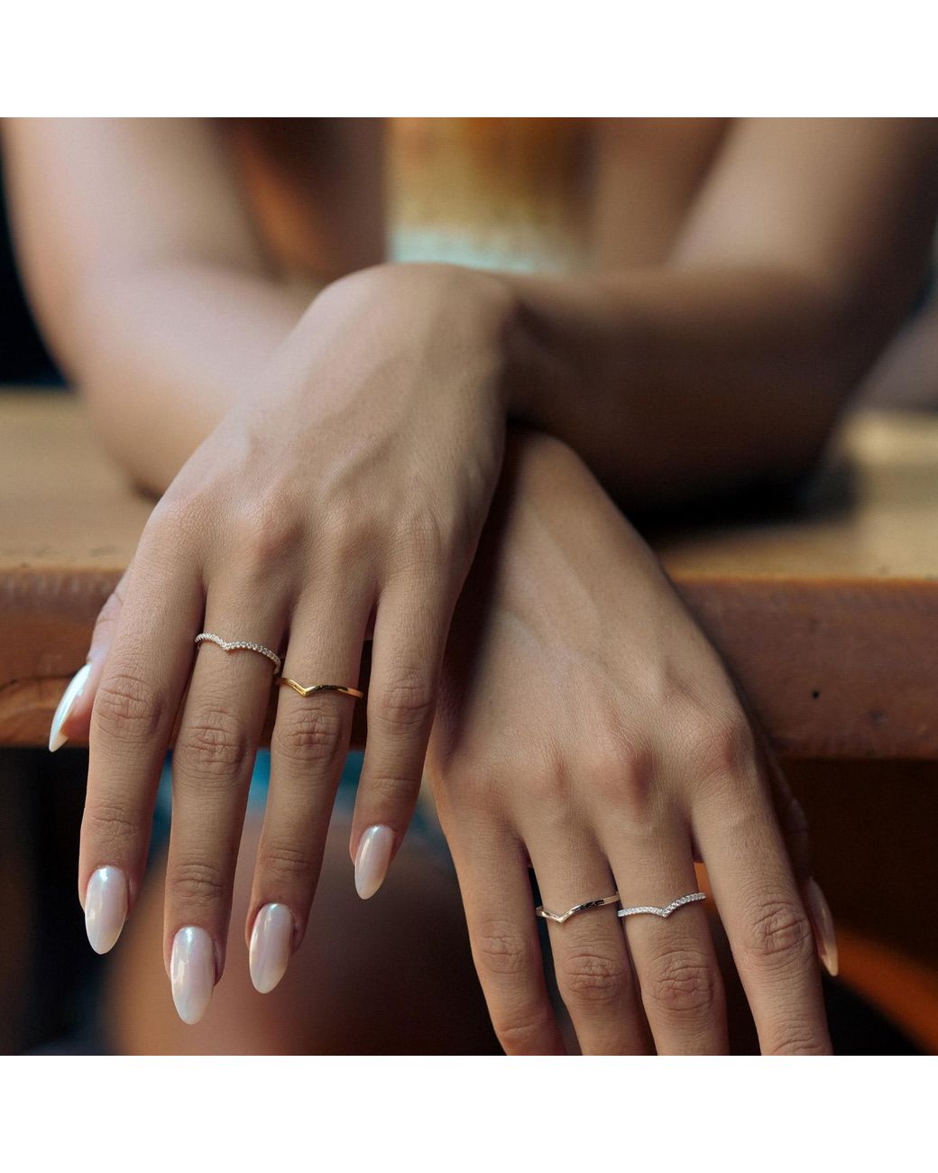 Spero London Metallic Sterling Wishbone Stacker V Ring Set