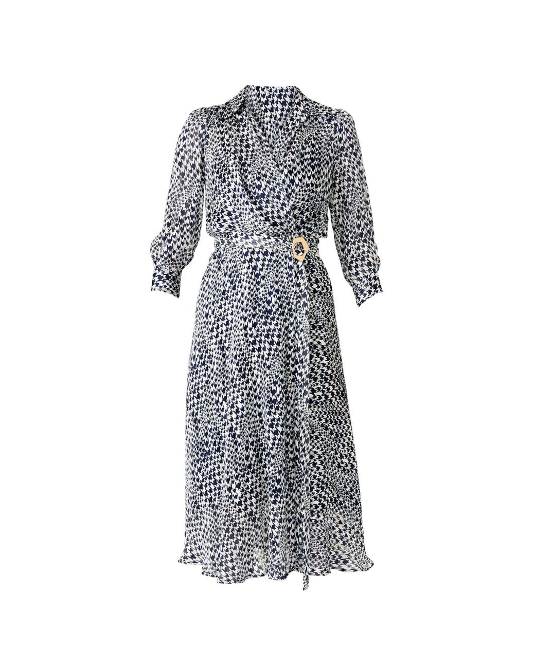 SACHA DRAKE Gray Herringbone Lurex Stripe Chiffon Midi Dress