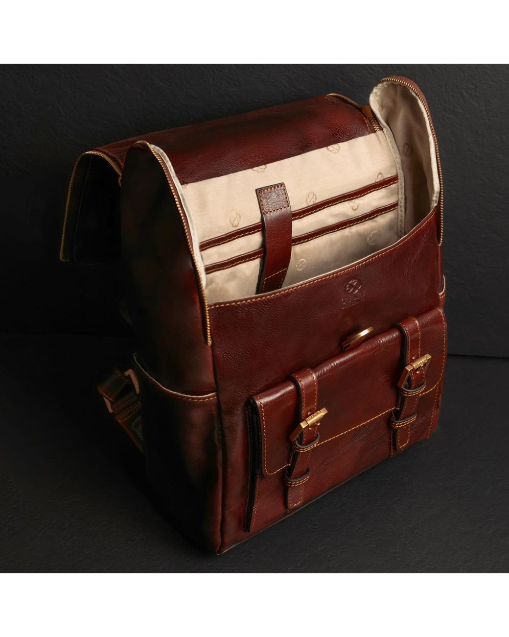 Time Resistance Brown Large Leather Backpack for men