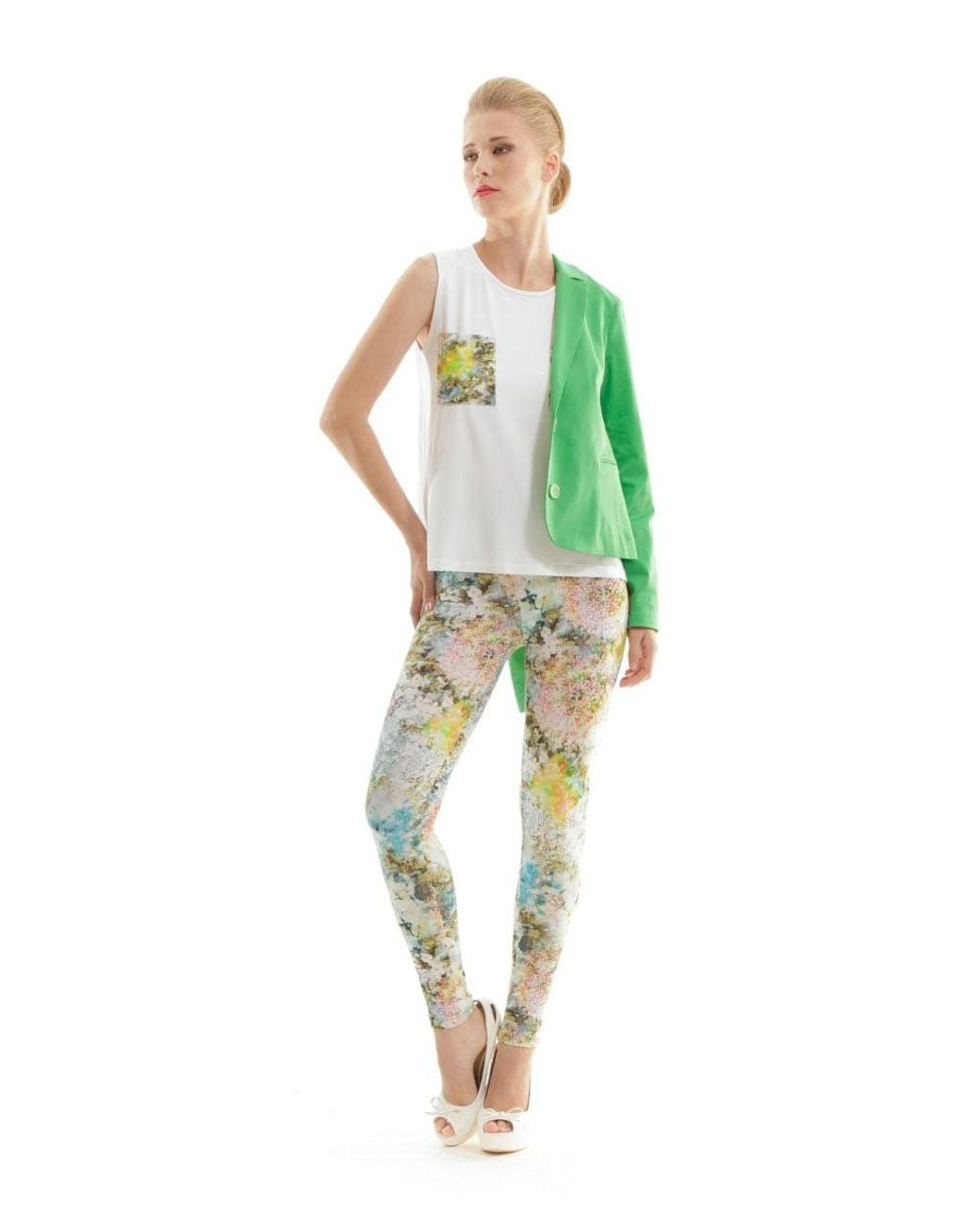 Conquista Green Silky Floral Pants