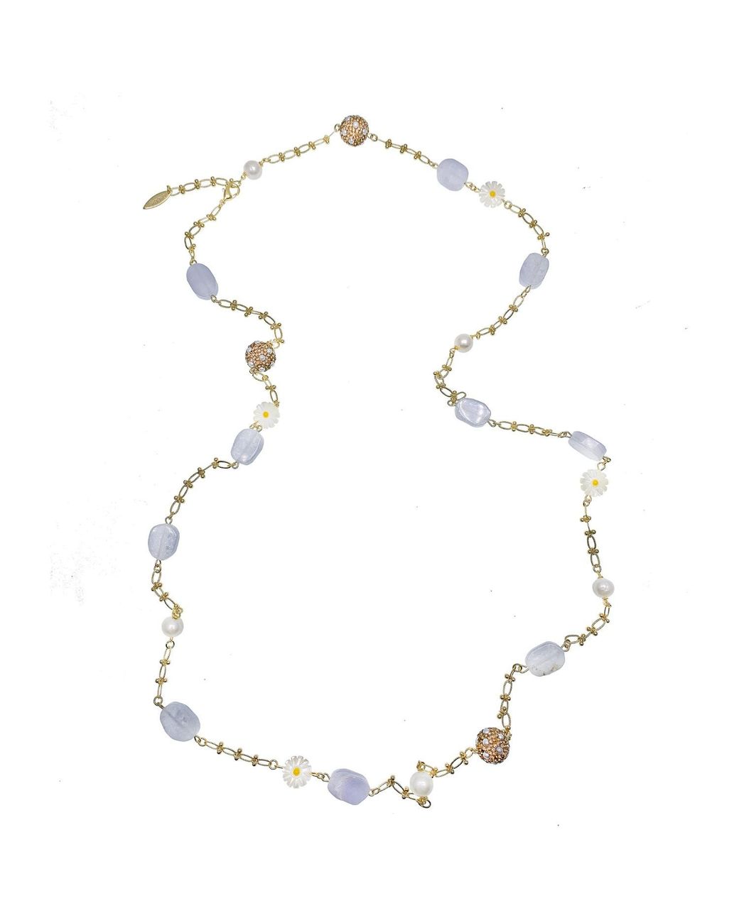 Farra Blue Lace Agate With Sunflower Shell & Rhinestones Multi-Way Chain Necklace