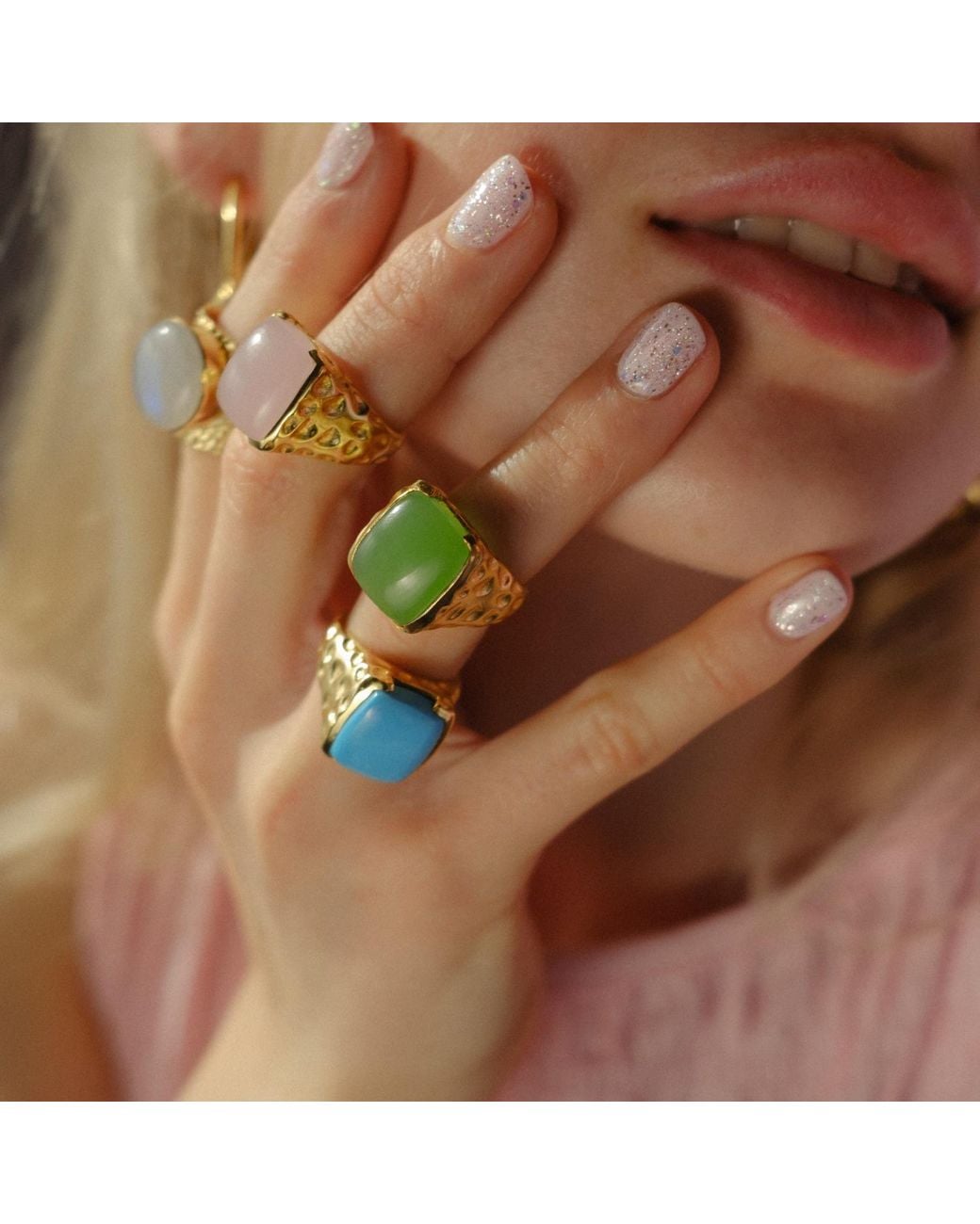 YAA YAA LONDON Metallic Neutrals Moonstone Adjustable Moon Ring