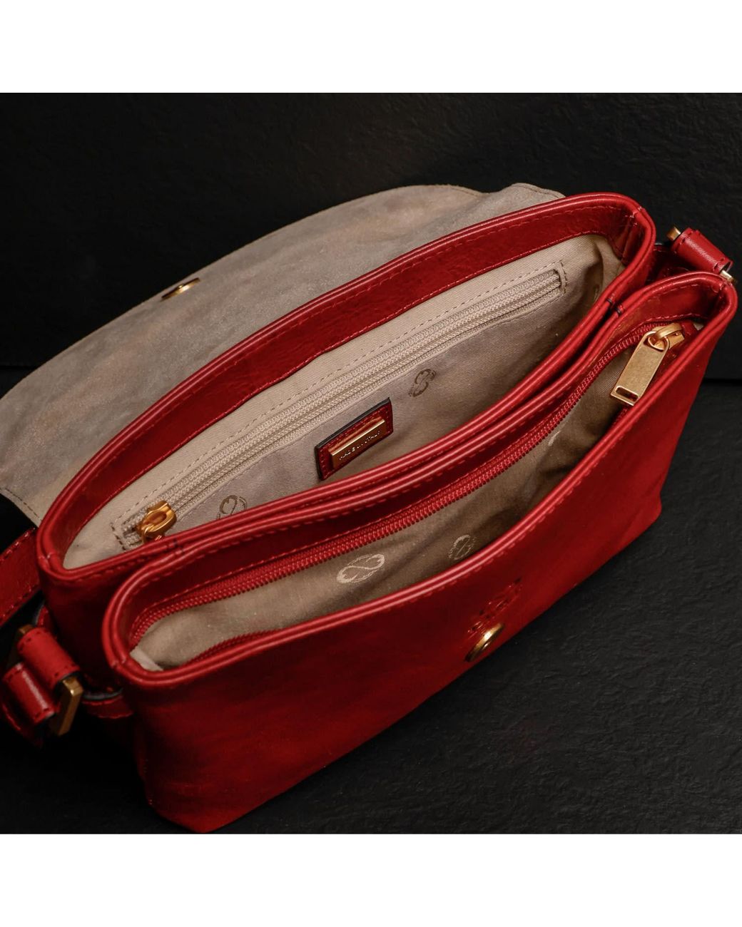 Time Resistance Red Leather Cross Body Bag For