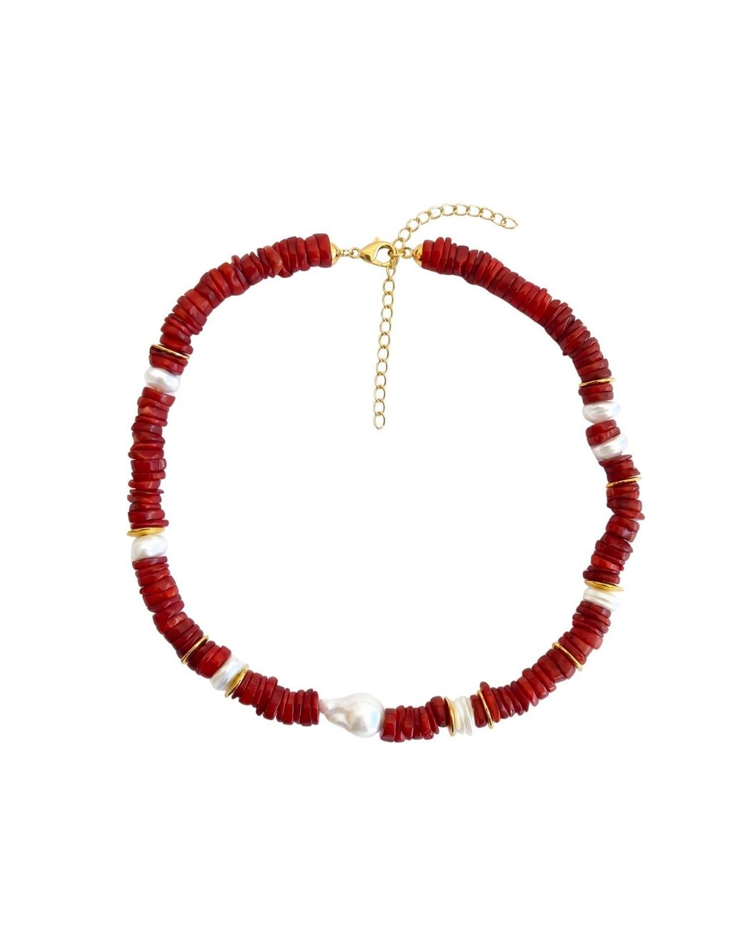 LINYA JEWELLERY Red Baroque Pearl Cylinder Coral Necklace