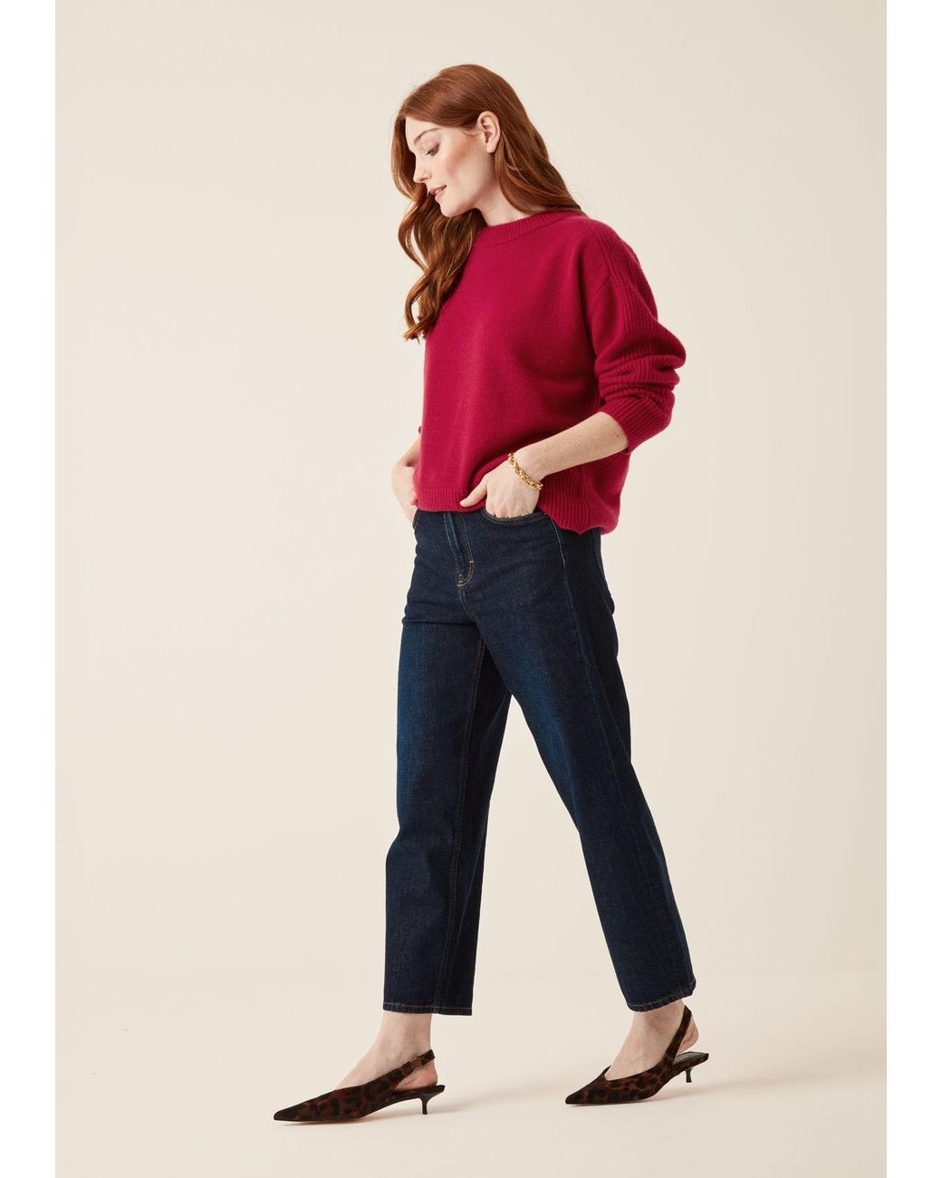 Loop Cashmere Red Cashmere Longline Crew Neck Sweater