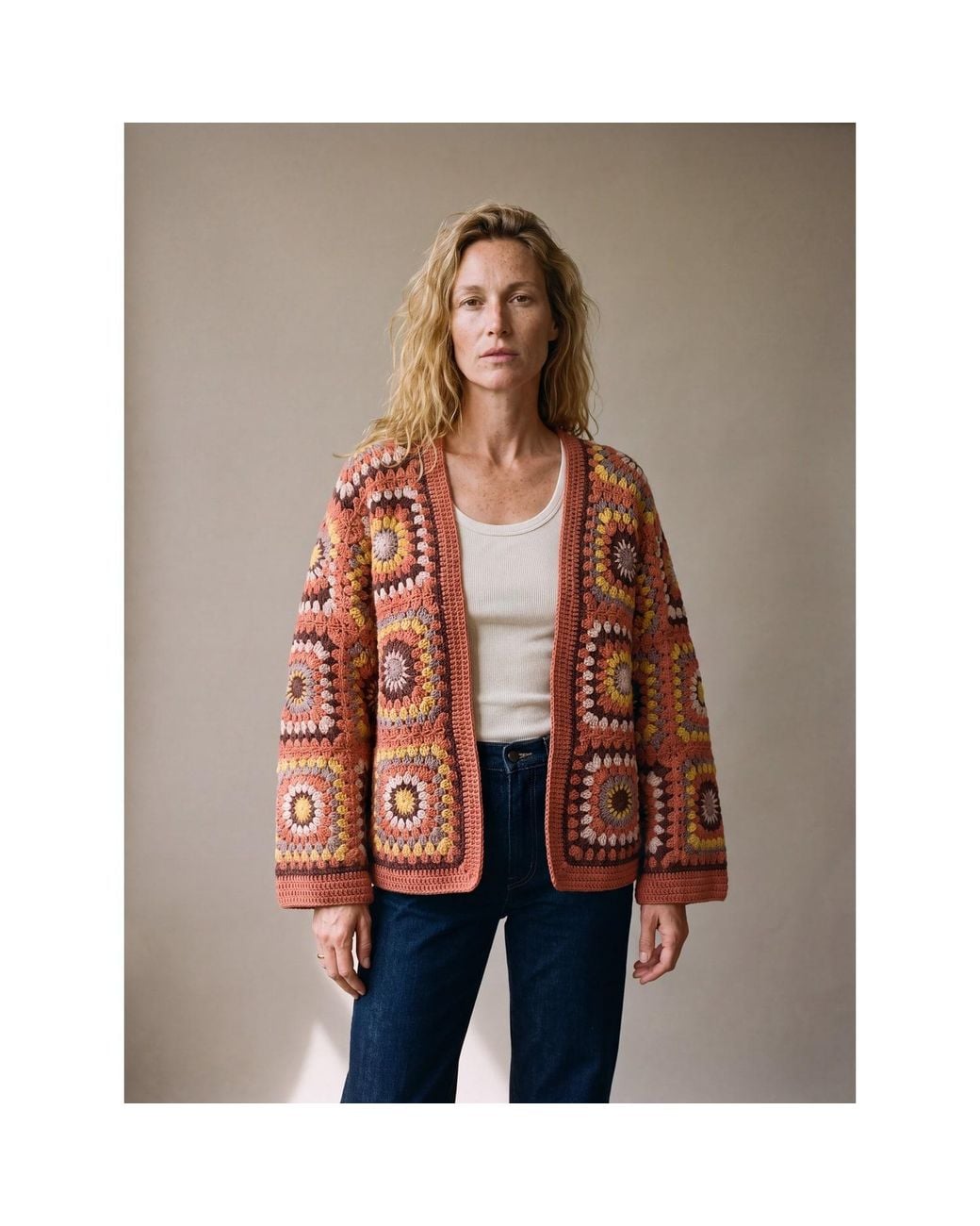 Ana Chic Brown Burnt Sunburst Handmade Crochet Cardigan